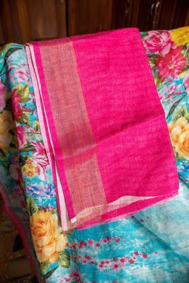 Multicolor Printed Tassar Silk Saree With Blouse 5