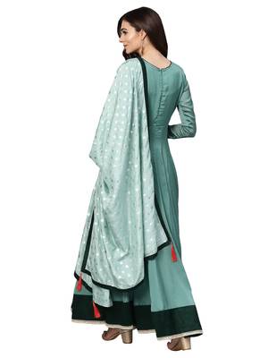 Green Silky Georgette Embroidered Kurta Dupatta Set 3