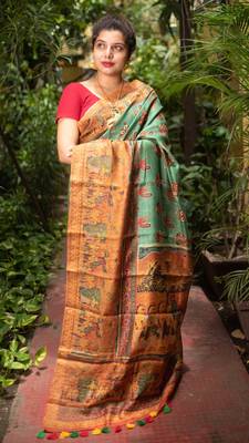 Multicolor Printed Tussar Silk Saree With Blouse 1