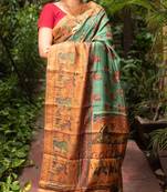 Multicolor Printed Tussar Silk Saree With Blouse