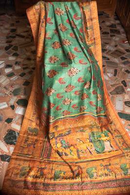 Multicolor Printed Tussar Silk Saree With Blouse 3