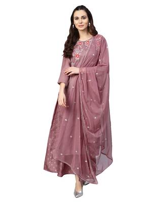 Purple Tussar Silk Embroidered Palazzo Kameez Dupatta 1