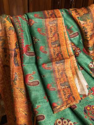 Multicolor Printed Tussar Silk Saree With Blouse 5