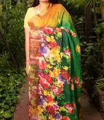 Multicolor Printed Linen Saree With Blouse
