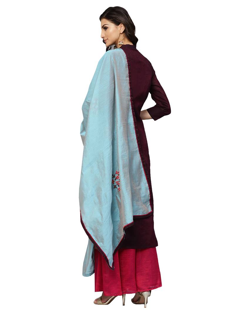 Purple Chanderi Cotton Embroidered Palazzo Kameez Dupatta