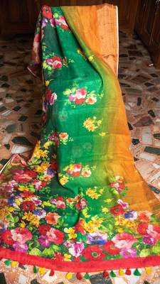 Multicolor Printed Linen Saree With Blouse 3