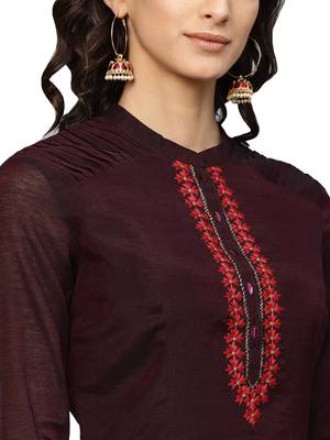 Purple Chanderi Cotton Embroidered Palazzo Kameez Dupatta 4