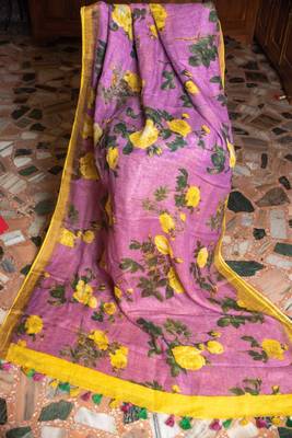 Multicolor Printed Linen Saree With Blouse 3