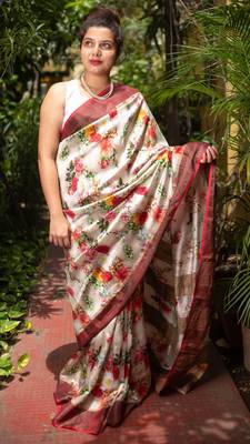 Multicolor Printed Mulberry Tassar Silk Saree With Blouse 2