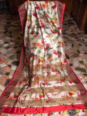 Multicolor Printed Mulberry Tassar Silk Saree With Blouse 3