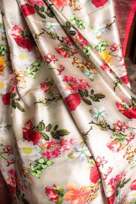 Multicolor Printed Mulberry Tassar Silk Saree With Blouse 4