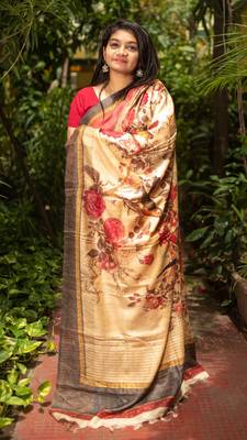 Multicolor Printed Tussar Silk Saree With Blouse 1