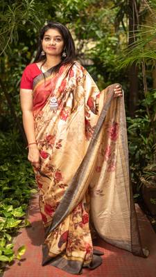 Multicolor Printed Tussar Silk Saree With Blouse 2