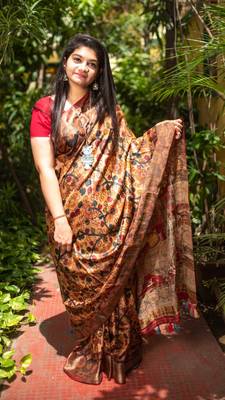 Multicolor Printed Tussar Silk Saree With Blouse 2