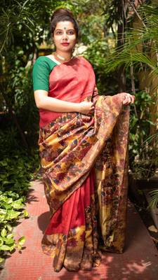 Multicolor Printed Tussar Silk Saree With Blouse 1