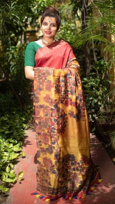 Multicolor Printed Tussar Silk Saree With Blouse 2