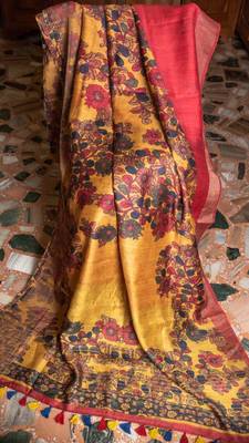 Multicolor Printed Tussar Silk Saree With Blouse 3