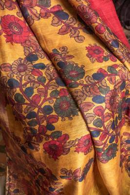Multicolor Printed Tussar Silk Saree With Blouse 4