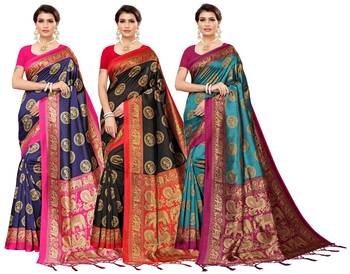 Multicolor Printed Art Silk Saree With Blouse Pack Of 3 Saree 1