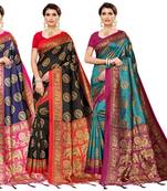 Multicolor Printed Art Silk Saree With Blouse Pack Of 3 Saree