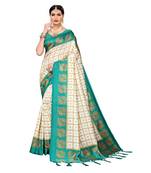Green printed art silk saree with blouse