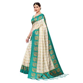Green printed art silk saree with blouse 2