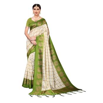 Light green printed art silk saree with blouse 1