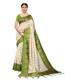 Light green printed art silk saree with blouse