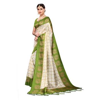 Light green printed art silk saree with blouse 2
