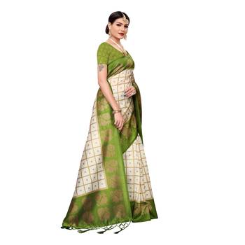 Light green printed art silk saree with blouse 3