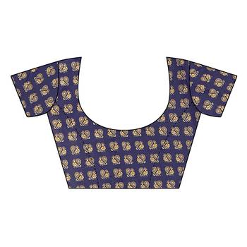 Navy blue printed art silk saree with blouse 5