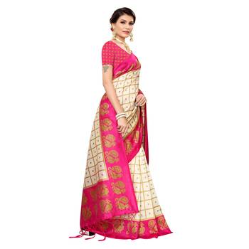 Pink printed art silk saree with blouse 3