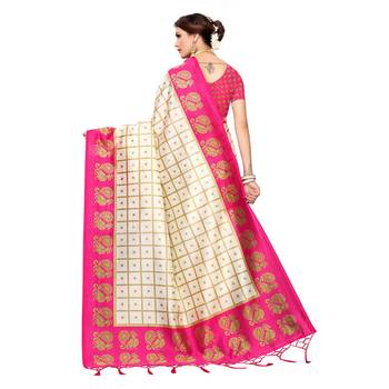 Pink printed art silk saree with blouse 4