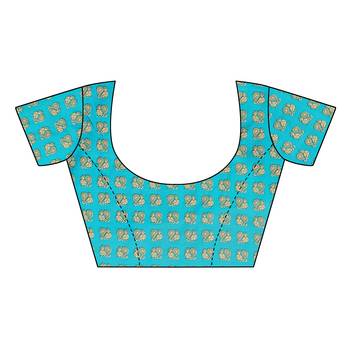 Blue printed art silk saree with blouse 5