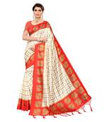Red printed art silk saree with blouse
