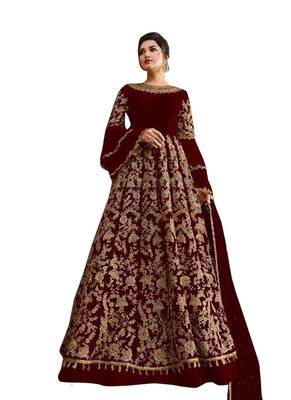 Maroon Embroidered Net Salwar 1