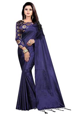 Navy blue hand woven silk saree with blouse 1