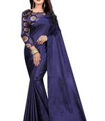 Navy blue hand woven silk saree with blouse