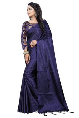 Navy blue hand woven silk saree with blouse 2