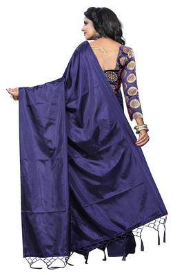 Navy blue hand woven silk saree with blouse 3
