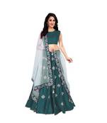 Green Embroidered Art Silk Semi Stitched Lehenga