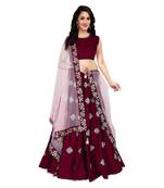 Maroon Embroidered Art Silk Semi Stitched Lehenga