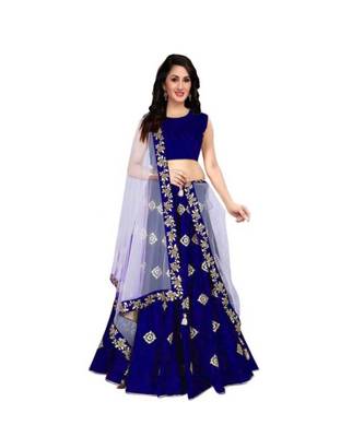 Blue Embroidered Art Silk Semi Stitched Lehenga 1