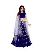 Blue Embroidered Art Silk Semi Stitched Lehenga