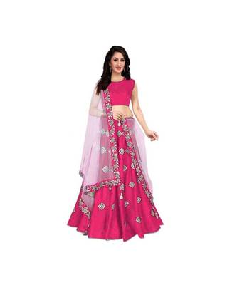 Peach Embroidered Art Silk Semi Stitched Lehenga 1