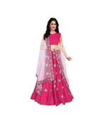Peach Embroidered Art Silk Semi Stitched Lehenga