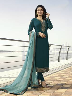 Turquoise embroidered satin salwar 1