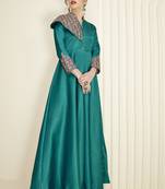 Dark-green embroidered silk long-kurtis