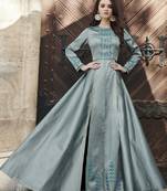 Grey embroidered silk long-kurtis
