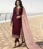 Maroon embroidered satin salwar